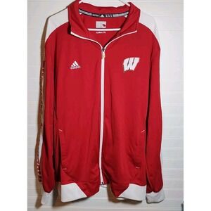 Wisconsin Badgers Full Zip Jacket Mens Xlg Adidas Red White College‎ Spell Out